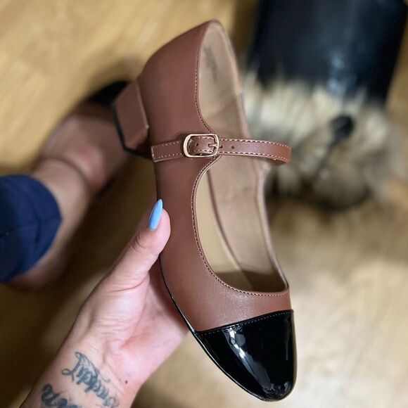 BLACK / BROWN SHORT HEEL MARYJANE - Picture 6 of 6